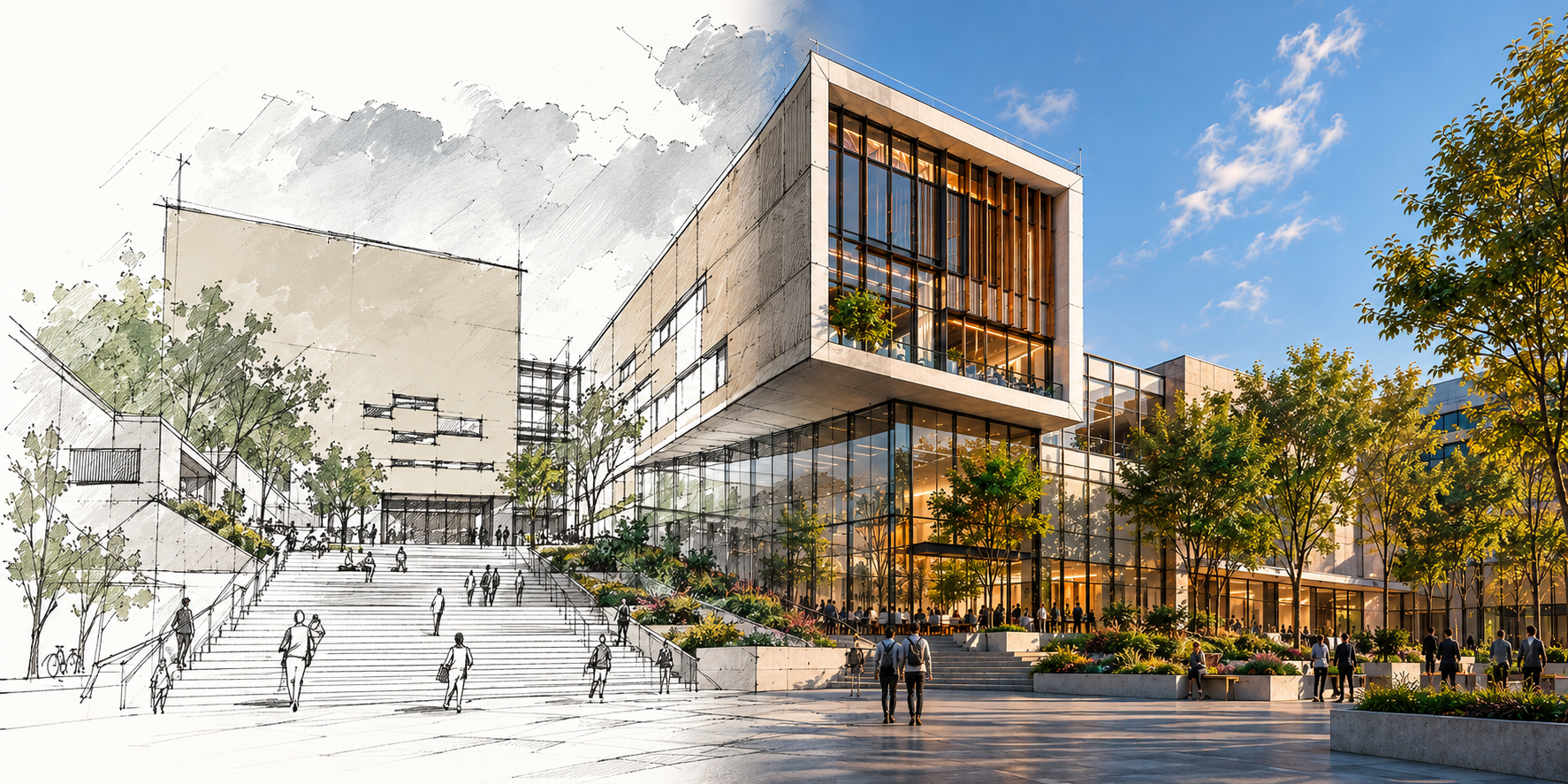 Contemporary sustainable architecture and public landscape